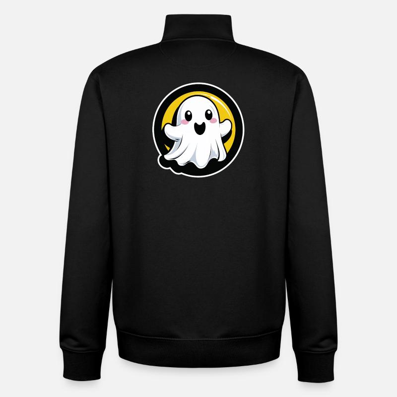 Fantôme kawaii dans un cercle - Sweat zippé unisexe en coton bio Stanley/Stella - noir
