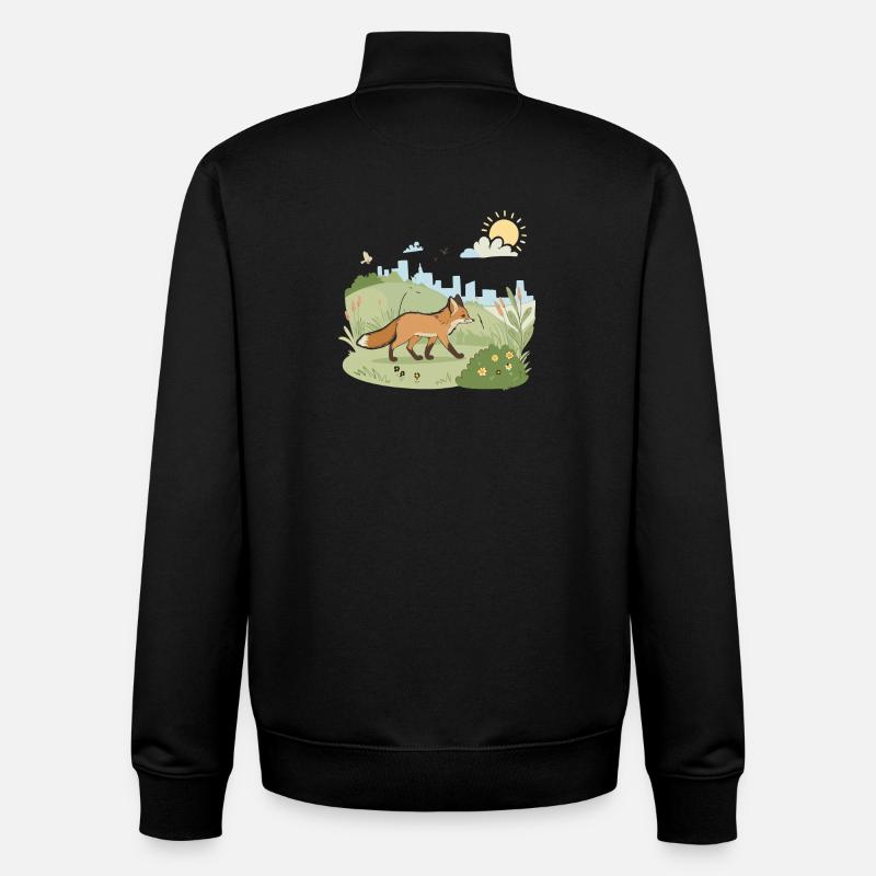 Fox in meadow in the sun - Unisex Organic Zip Sweatshirt by Stanley/Stella - black