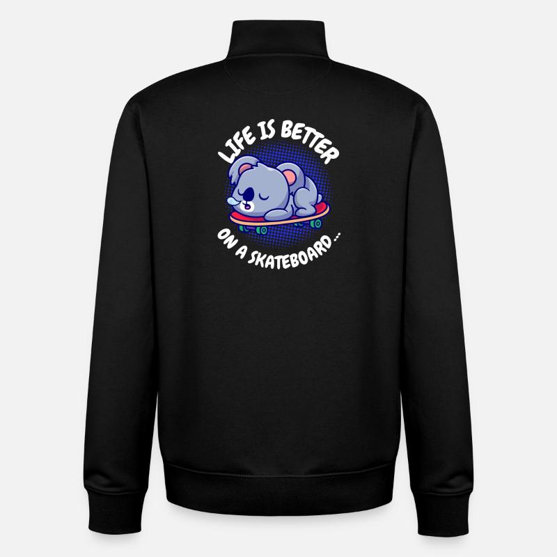 Koala Skateboard: Life Is Better - Unisex Organic Zip Sweatshirt von Stanley/Stella - Schwarz