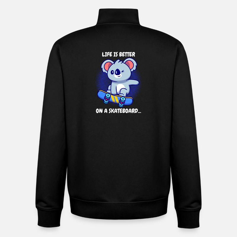 Koala Skateboard Life Is Better - Unisex Organic Zip Sweatshirt by Stanley/Stella - black