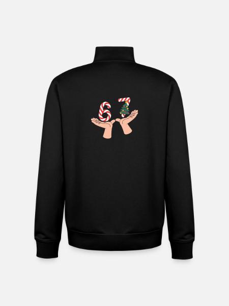 67 Funny Christmas Number Hands Motif - Unisex Organic Zip Sweatshirt by Stanley/Stella - black
