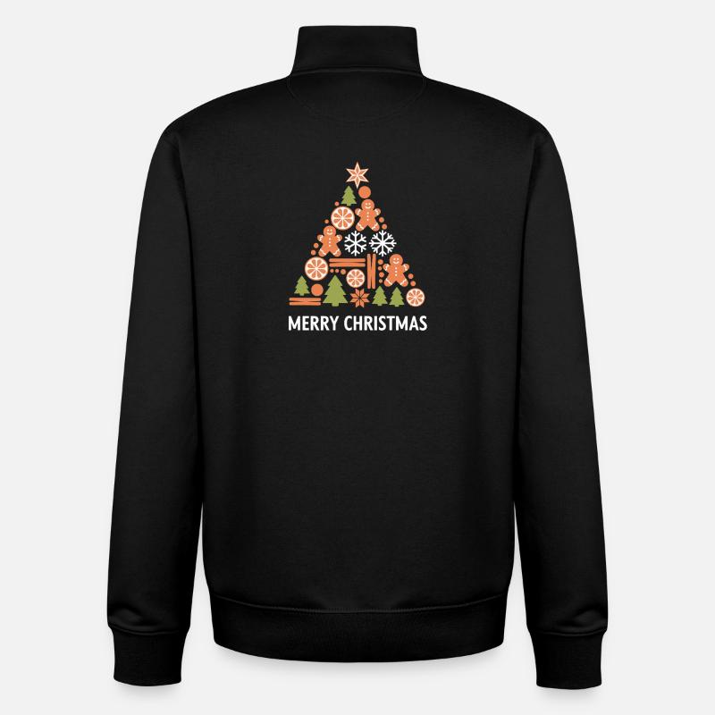 Merry Christmas Gingerbread Tree Christmas Tree - Unisex Organic Zip Sweatshirt by Stanley/Stella - black