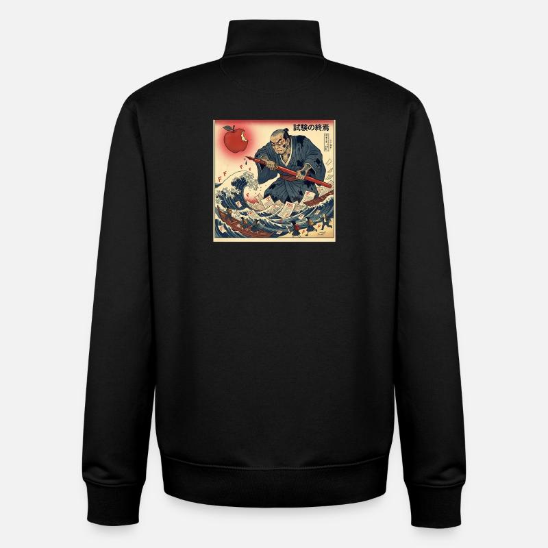 試験の終焉 Samurai Fight against school exams - Unisex Organic Zip Sweatshirt by Stanley/Stella - black