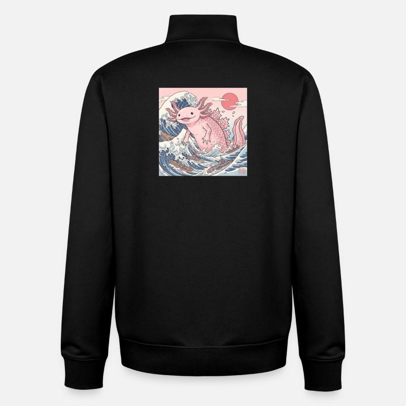 Mignons Kaiju Axolotl dans la vague japonaise - Sweat zippé unisexe en coton bio Stanley/Stella - noir