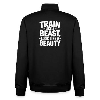 Trainiere wie ein Tier, sieh aus wie eine Schönheit - Unisex Organic Zip Sweatshirt von Stanley/Stella - Schwarz - Hinten - AI Model Male 185 light (185cm)