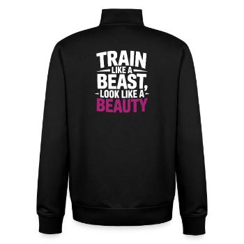 Trainiere wie ein Tier, sieh aus wie eine Schönheit - Unisex Organic Zip Sweatshirt von Stanley/Stella - Schwarz - Hinten - AI Model Male 185 light (185cm)
