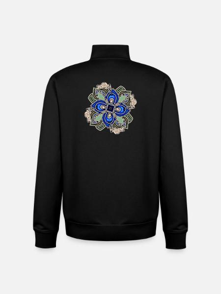 Teal Extravagant Mandala Flower - Unisex Organic Zip Sweatshirt by Stanley/Stella - black
