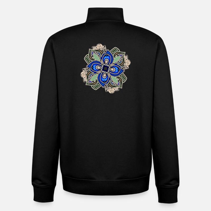 Fleur de mandala extravagante sarcelle - Sweat zippé unisexe en coton bio Stanley/Stella - noir