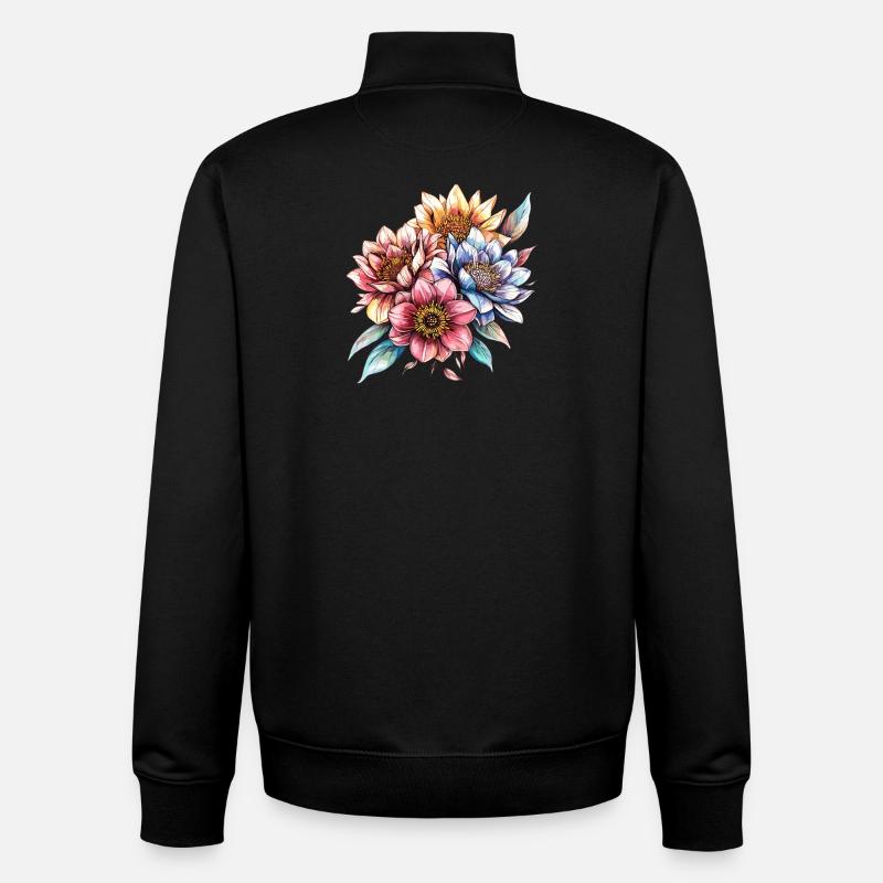 Bouquet de fleurs aquarellées - Sweat zippé unisexe en coton bio Stanley/Stella - noir
