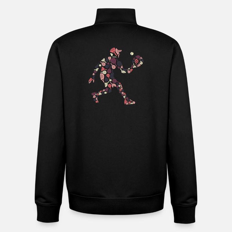 Retro Padel Player with Rackets Pattern - Unisex Organic Zip Sweatshirt by Stanley/Stella - black
