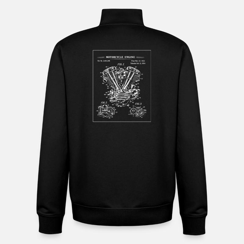 V-Twin Engine Blueprint Illustration - Unisex Organic Zip Sweatshirt by Stanley/Stella - black
