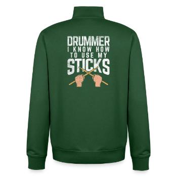 Drummer Knows How To Use My Sticks Tee Design - Unisex Organic Zip Sweatshirt von Stanley/Stella - Flaschengrün - Hinten - AI Model Male 185 dark (185cm)
