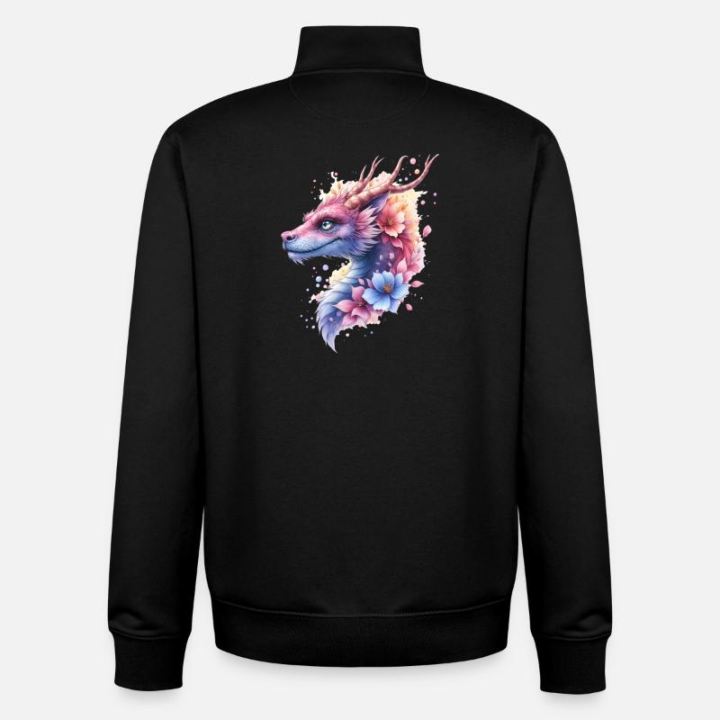 Dragon Fleur Bleu - Sweat zippé unisexe en coton bio Stanley/Stella - noir