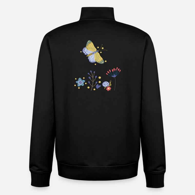 Mosaïque de Fleurs de Papillon - Sweat zippé unisexe en coton bio Stanley/Stella - noir