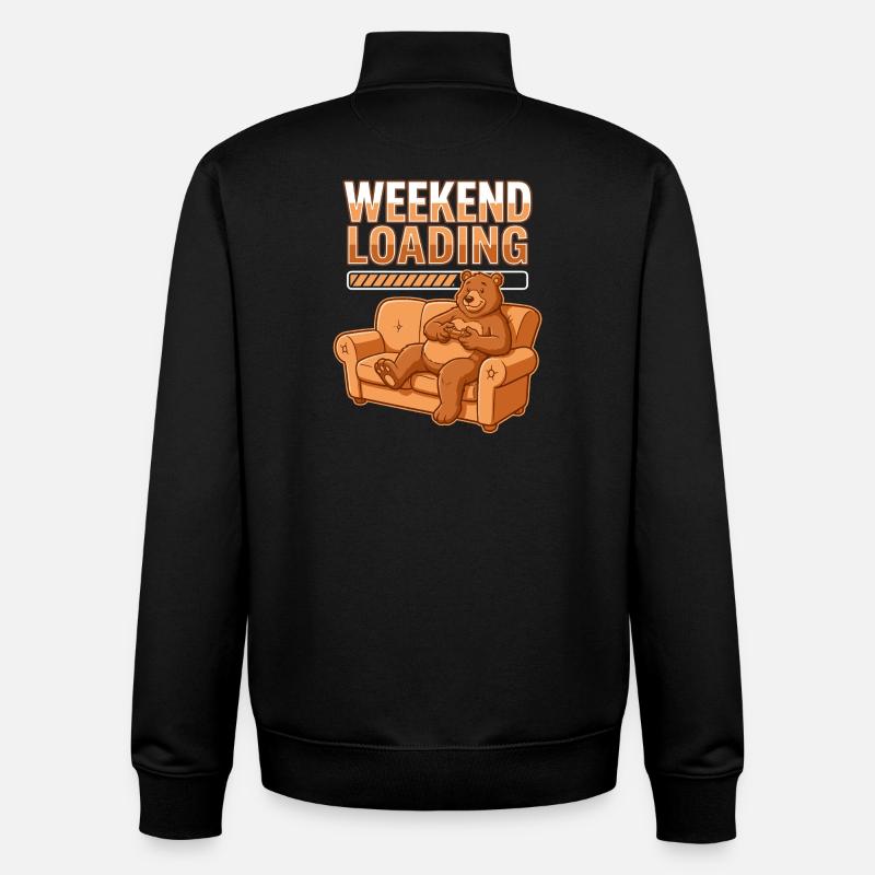 Weekend Charge: Bear on Sofa - Unisex Organic Zip Sweatshirt by Stanley/Stella - black