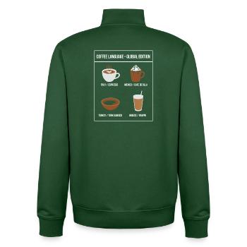 Édition mondiale de Coffee Language - Sweat zippé unisexe en coton bio Stanley/Stella - vert bouteille - Dos - AI Model Male 185 dark (185cm)