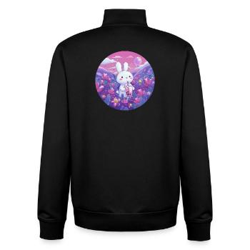 Petit Lapin dans la Mer de Fleurs Pourpre - Sweat zippé unisexe en coton bio Stanley/Stella - noir - Dos - AI Model Male 185 light (185cm)