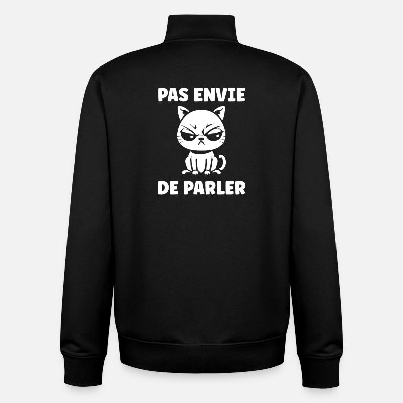 Chat grognon pas envie de parler - Sweat zippé unisexe en coton bio Stanley/Stella - noir