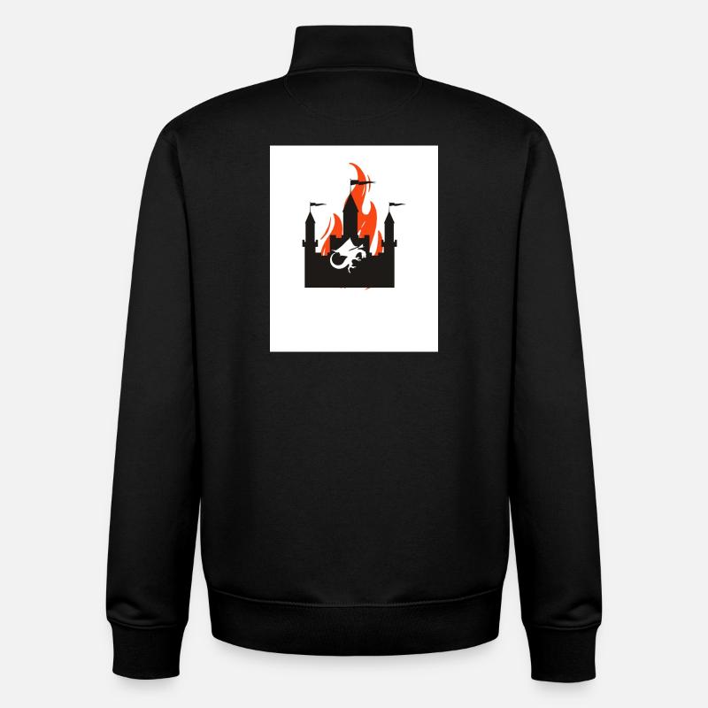 Château du Dragon en feu - Sweat zippé unisexe en coton bio Stanley/Stella - noir