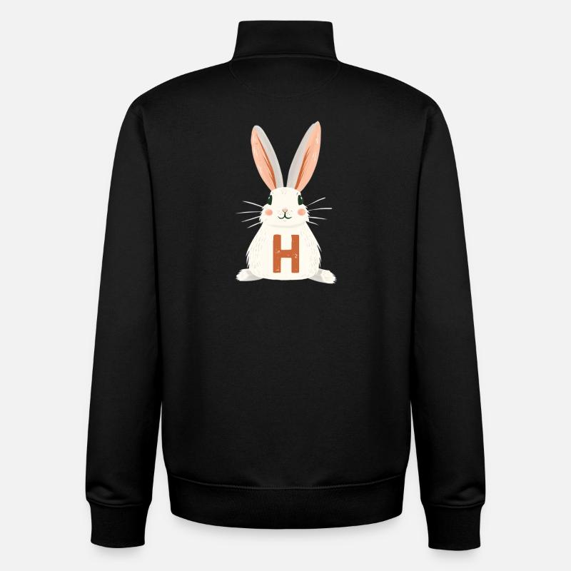 H Letter - Bunny - Customizable - Unisex Organic Zip Sweatshirt by Stanley/Stella - black
