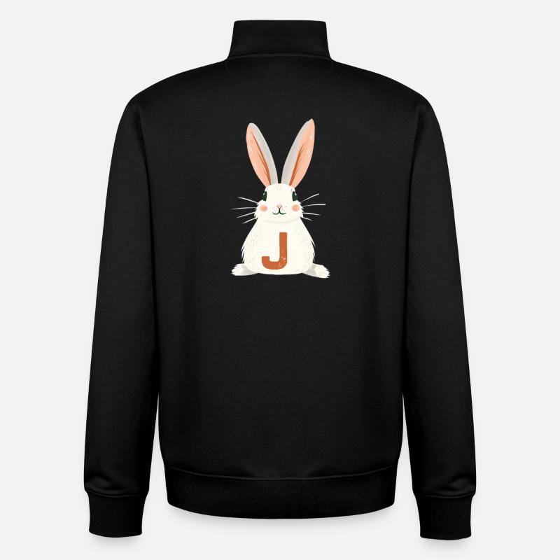 J -Letter - Bunny - Customizable - Unisex Organic Zip Sweatshirt by Stanley/Stella - black