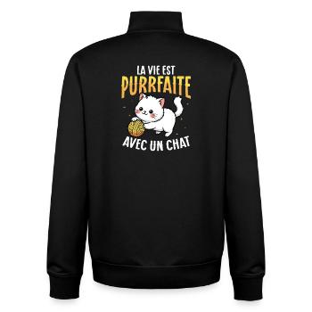 La vie ronronne avec un chat mignon - Sweat zippé unisexe en coton bio Stanley/Stella - noir - Dos - AI Model Male 185 light (185cm)