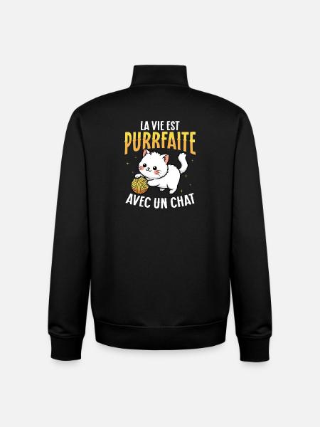 Life purrs with a cute cat - Unisex Organic Zip Sweatshirt by Stanley/Stella - black