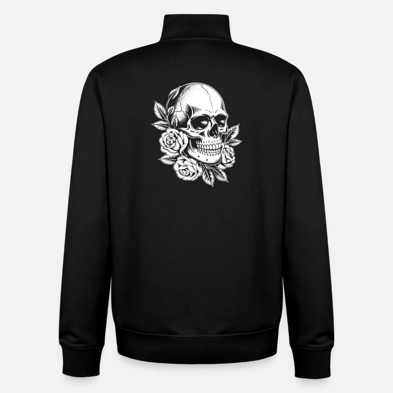 Crânes et roses - Sweat zippé unisexe en coton bio Stanley/Stella - noir