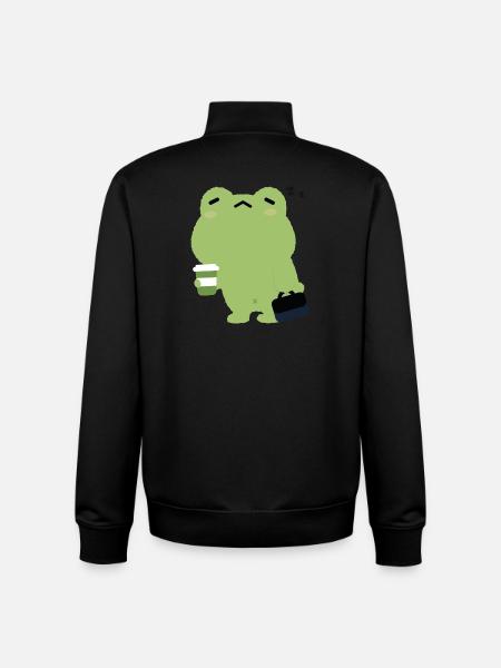 Tired Frog with Coffee and Briefcase - Unisex Organic Zip Sweatshirt by Stanley/Stella - black