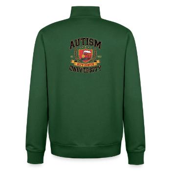 Autism University - Funny Gen Alpha Memes - Sweat zippé unisexe en coton bio Stanley/Stella - vert bouteille - Dos - AI Model Male 185 dark (185cm)