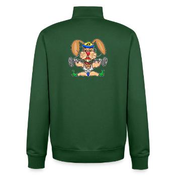 Strong Bunny Gym Cartoon - Unisex Organic Zip Sweatshirt by Stanley/Stella - bottle green - Back - AI Model Male 185 dark (185cm)