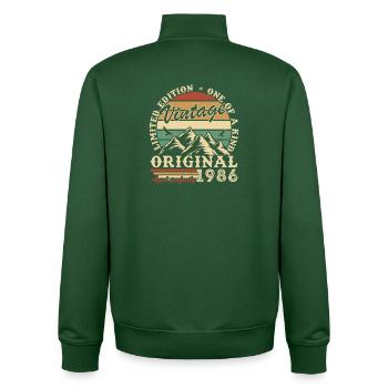 1986 Vintage Rétro Cadeau D'anniversaire - Sweat zippé unisexe en coton bio Stanley/Stella - vert bouteille - Dos - AI Model Male 185 dark (185cm)