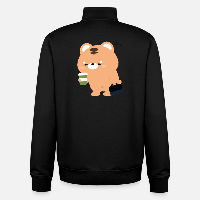 Kawaii Tiger with Coffee Cup - Unisex Organic Zip Sweatshirt by Stanley/Stella - black