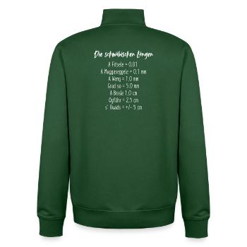 Schwäbische Längen Messkunst im Dialekt - Unisex Organic Zip Sweatshirt von Stanley/Stella - Flaschengrün - Hinten - AI Model Male 185 dark (185cm)