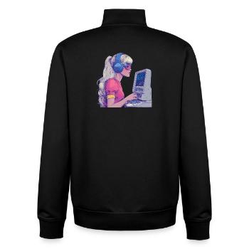 Retro Gamer Girl im Neonstil - Unisex Organic Zip Sweatshirt von Stanley/Stella - Schwarz - Hinten - AI Model Male 185 light (185cm)