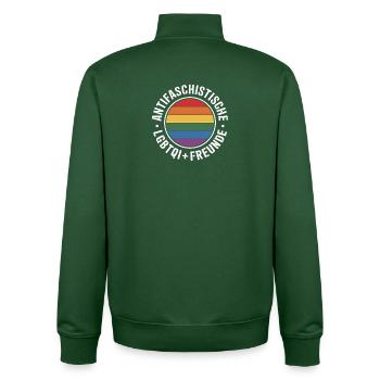 Antifascist Queer Friends - Against the Right - Unisex Organic Zip Sweatshirt by Stanley/Stella - bottle green - Back - AI Model Male 185 dark (185cm)