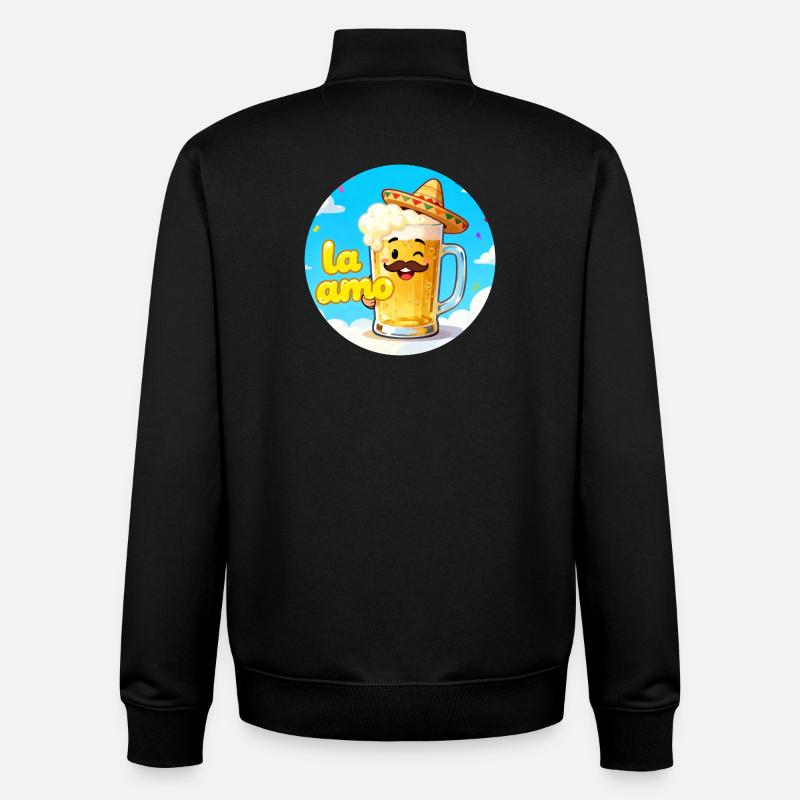 Beer with Hat and Mustache - Unisex Organic Zip Sweatshirt by Stanley/Stella - black
