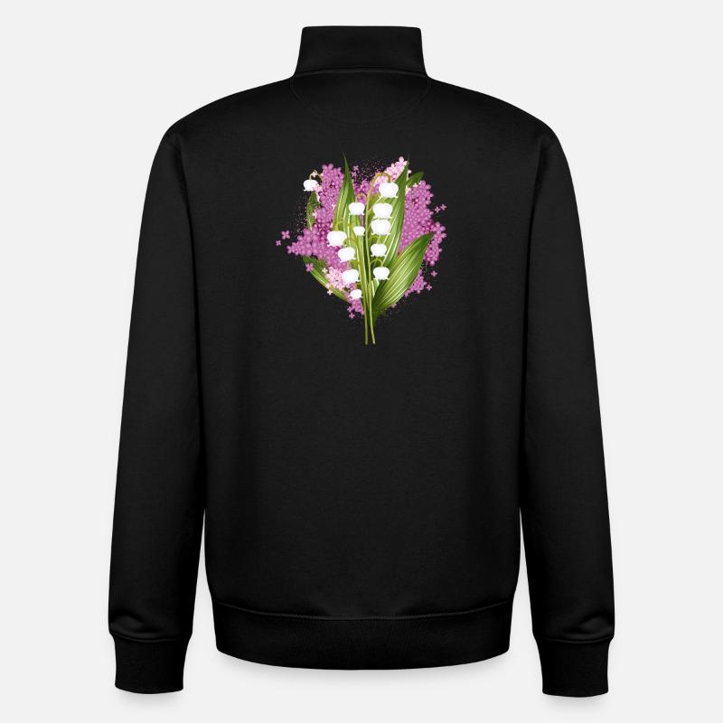 Muguet-de-vallée et lilas comme salut printanier - Sweat zippé unisexe en coton bio Stanley/Stella - noir