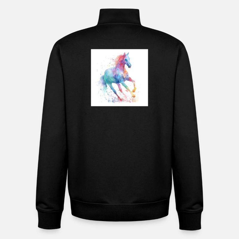 Cheval aquarelle arc-en-ciel - Sweat zippé unisexe en coton bio Stanley/Stella - noir