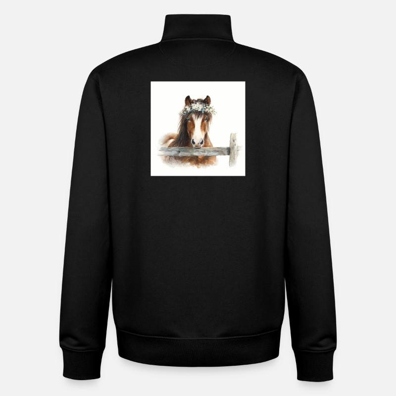 Cheval à couronne florale - Sweat zippé unisexe en coton bio Stanley/Stella - noir