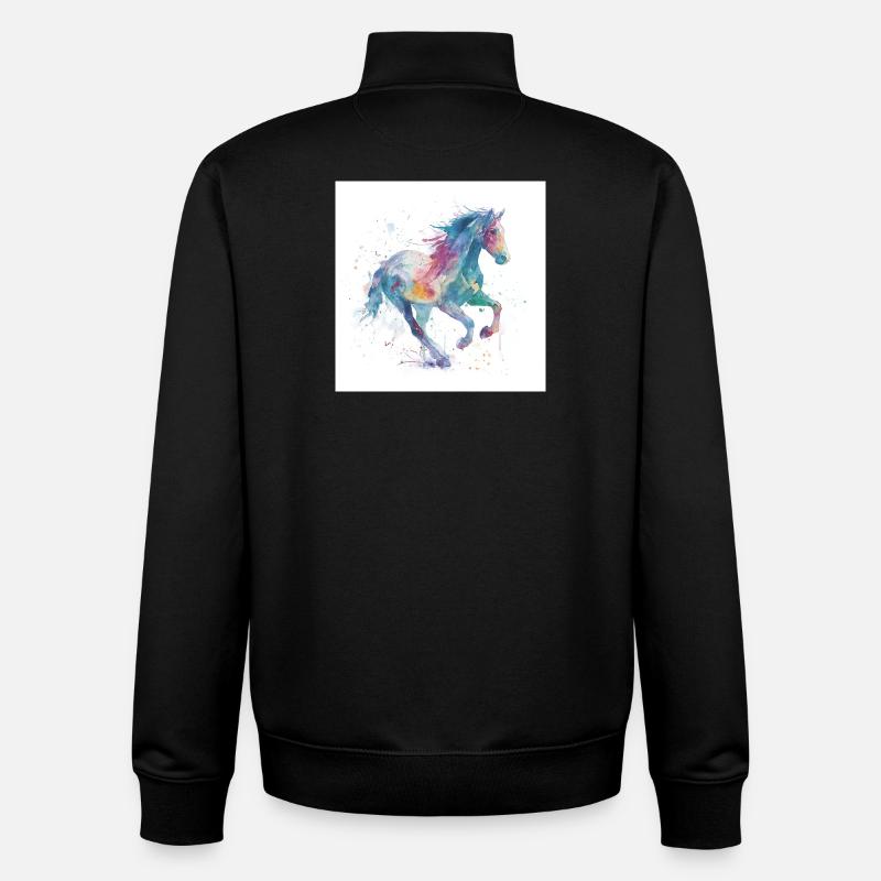 Regenbogengalopp-Aquarellpferd - Unisex Organic Zip Sweatshirt von Stanley/Stella - Schwarz