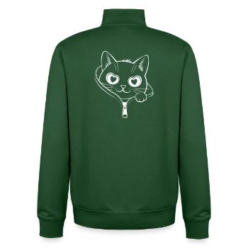 Cute Peeking Zipper Cat - Kawaii Heart Eyes Kitty - Unisex Organic Zip Sweatshirt by Stanley/Stella - bottle green - Back - AI Model Male 185 dark (185cm)