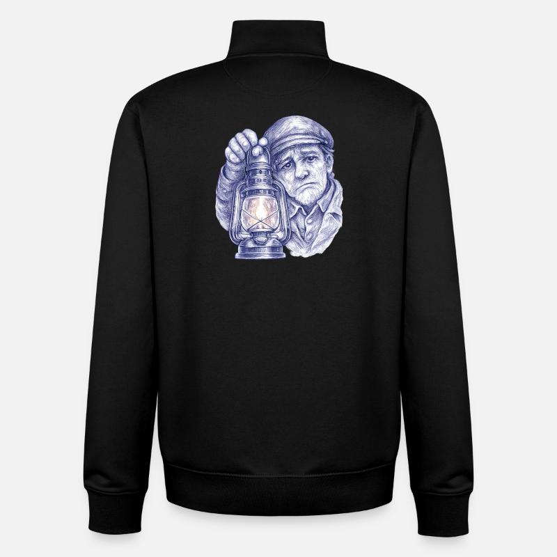 Senior man with lantern - Unisex Organic Zip Sweatshirt by Stanley/Stella - black