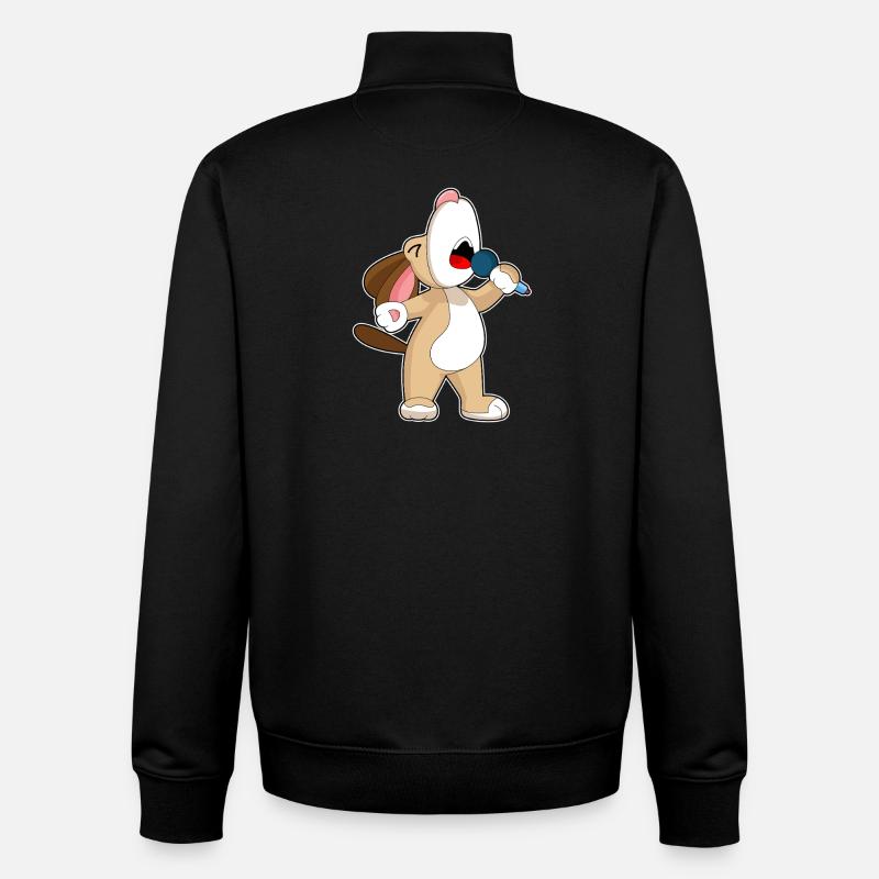 Dog Singer Microphone Singing - Unisex Organic Zip Sweatshirt by Stanley/Stella - black