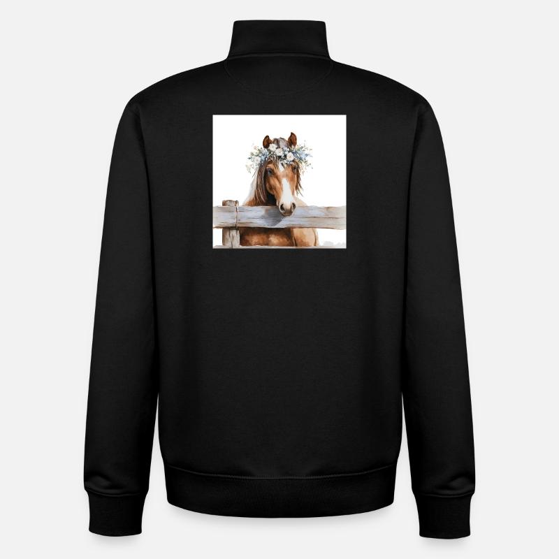 Blütengekrontes Pferd - Unisex Organic Zip Sweatshirt von Stanley/Stella - Schwarz