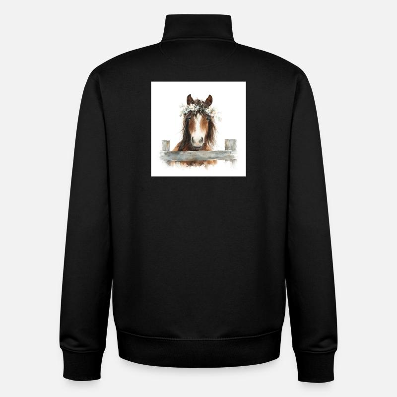 Floral Crowned Pony - Unisex Organic Zip Sweatshirt by Stanley/Stella - black