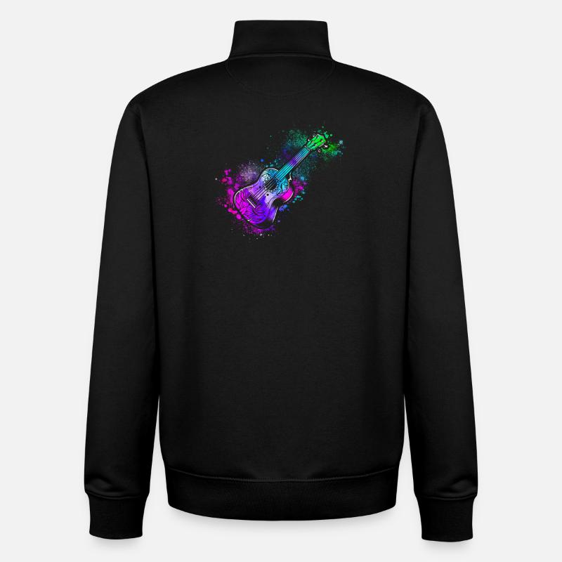 Aquarelle ukulélé hawaïen - Sweat zippé unisexe en coton bio Stanley/Stella - noir