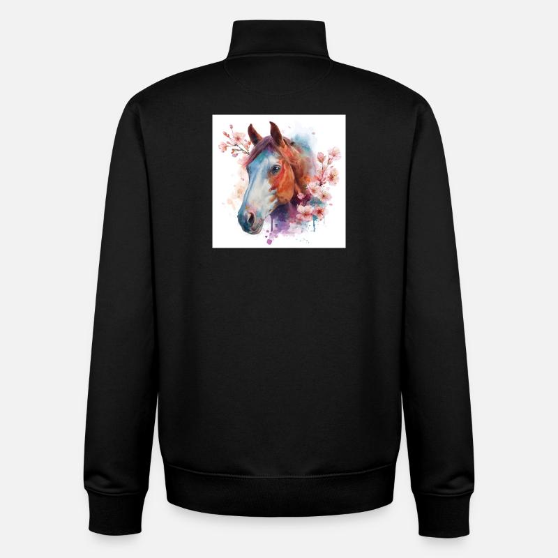 Aquarell Pferd und Blüten - Unisex Organic Zip Sweatshirt von Stanley/Stella - Schwarz