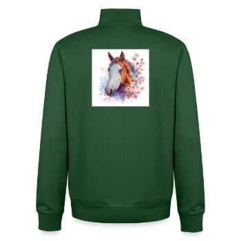 Watercolor Horse and Cherry Blossoms - Unisex Organic Zip Sweatshirt by Stanley/Stella - bottle green - Back - AI Model Male 185 dark (185cm)