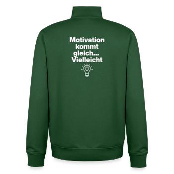 MOTIVATION? COMING SOON! IRONY, SARCASM, FUN - Unisex Organic Zip Sweatshirt by Stanley/Stella - bottle green - Back - AI Model Male 185 dark (185cm)